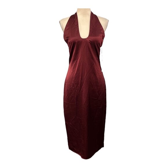 Jason Wu Dress Womens S Burgundy Satin Slip Midi Halter‎ Fairy Whimsigoth Y2K - Picture 1 of 11